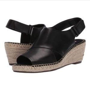 Clarks Petrina Abby Wedge Black Soft Leather Sandals